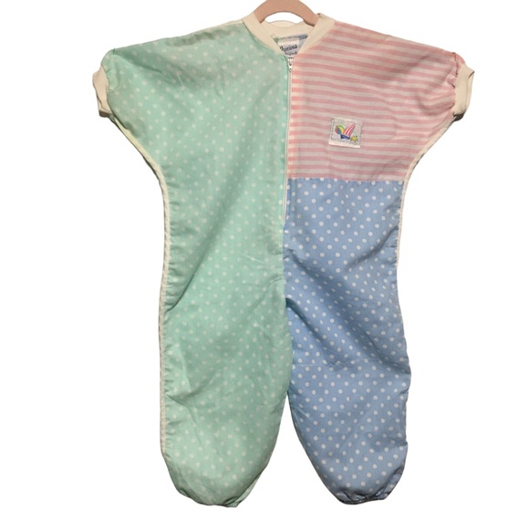 Vtg Precious Originals body suit romper polkadot zips pink blue green white 3T - Picture 2 of 14